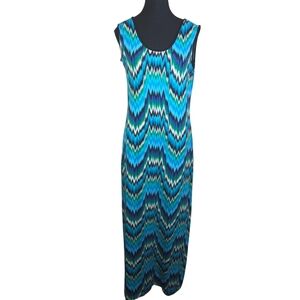 Mario Serrani Teal and Black Maxi Dress Size Med
